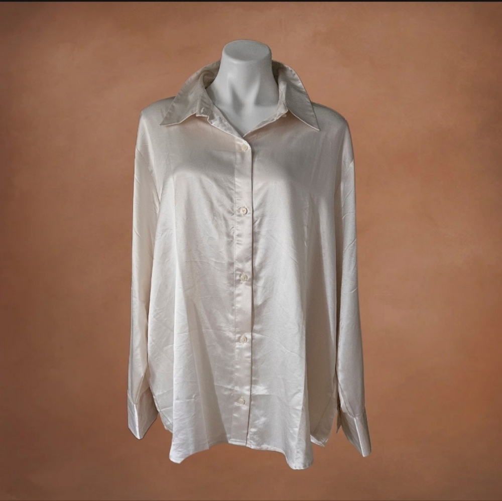 Divided Elegant Cream Satin Blouse